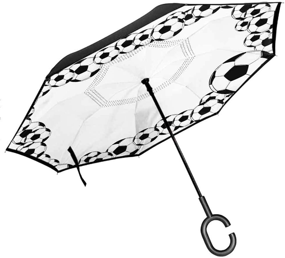 Kgblfd Soccer Windproof Umbrella, Monochrome Football Frame Pattern