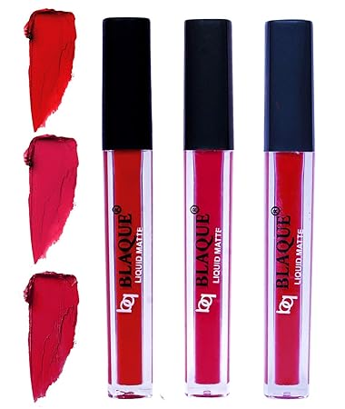 bq BLAQUE Matte Liquid Lipstick Combo of 3 Lip Color 4ml each, Long Lasting & Waterproof - Red, Ruby Red, Dark Pinkish Red