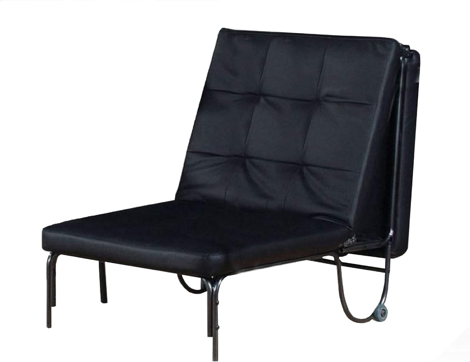 Benjara Adjustable Metal Futon with Faux Leather Upholstered Tufted Details and Casters, Black