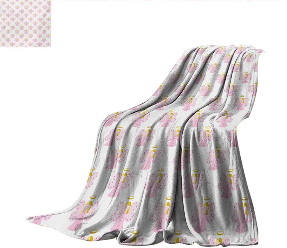 Angel Throw Blanket Cute Angels Spiritual Wing Girl with Halo Fairy Tale Surreal Kids Cartoon