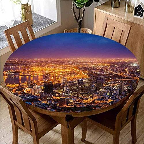 Luoiaax City Easy to Care for Leakproof and Durable Round Tablecloth Cape Town Panorama at Dawn South Africa Coastline Roads Architecture Twilight Outdoor Picnic D59 Inch Round Marigold Blue Pink