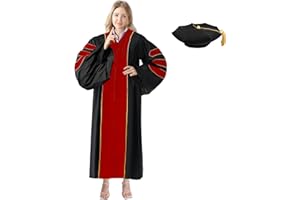 Happy Secret Unisex Deluxe Doctoral Graduation Gown and Doctoral Tam 8 Sided Package with Gold Piping Doctoral Regalia