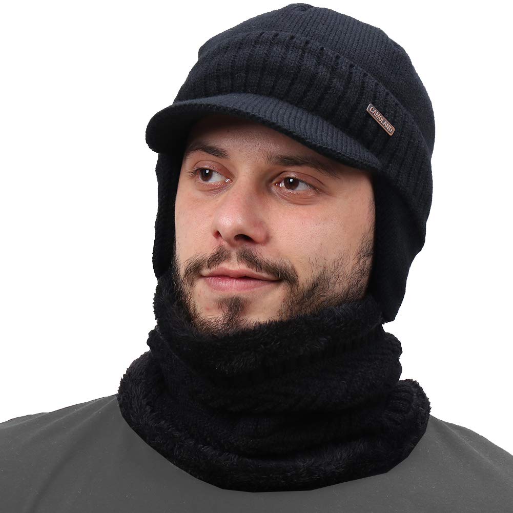 30% Wool Winter Beanie w/Visor & Earflaps for Men Outdoor  display picture 3