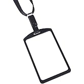 Aluminum Badge Holder with Detachable Neck Lanyard/Strap for ID Card, Working Card, Name Tag (Black)
