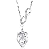 YAFEINI Tragedy Comedy Masks Necklace 925 Sterling Silver Mask Jewelry for Women