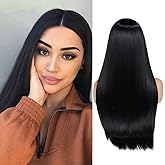 WIGER Long Black Wigs Straight Black Hair Dye Wig for Women Middle Part Synthetic Heat Resistant Natural Hair for Party or Halloween Costume Full Black Wigs for Girls (1B)
