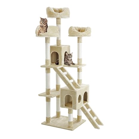 Finether Katzenbaum Stabiler Kratzbaum Katzenkratzbaum XXL Kletterbaum Katzenmöbel mit Liegeplatz, Kratzstämme,Höhle,Spielsis