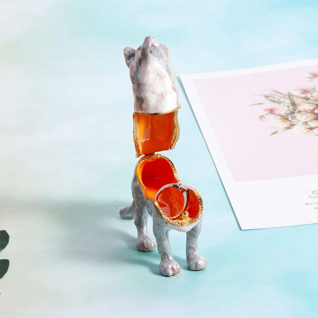 Waltz&F Gray Wolf Trinket Box Hinged HandPainted Figurine Collectible