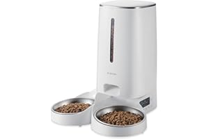 ELECOM Automatic Pet Feeder for Cats and Dogs, 4L Capacity, Programmable Timer, Portion Control, Voice Recording, Auto Cat Feeder w/Freshness Preserve, Up to 6 Meals Per Day (Two Tray)