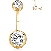 GAGABODY G23 Titanium Navel Rings Belly Rings 14G Belly Button Rings 3/8 inch 10mm Belly Piercing Belly Button Double Sparkle CZ Navel Barbell Navel Piercing Ring