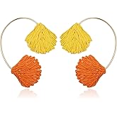 RUOFFETA Raffia Shell Earrings for Women, Colorful Dangle Tropical Boho Beach Earrings, Lightweight Straw Handmade Jewelry for Vacation