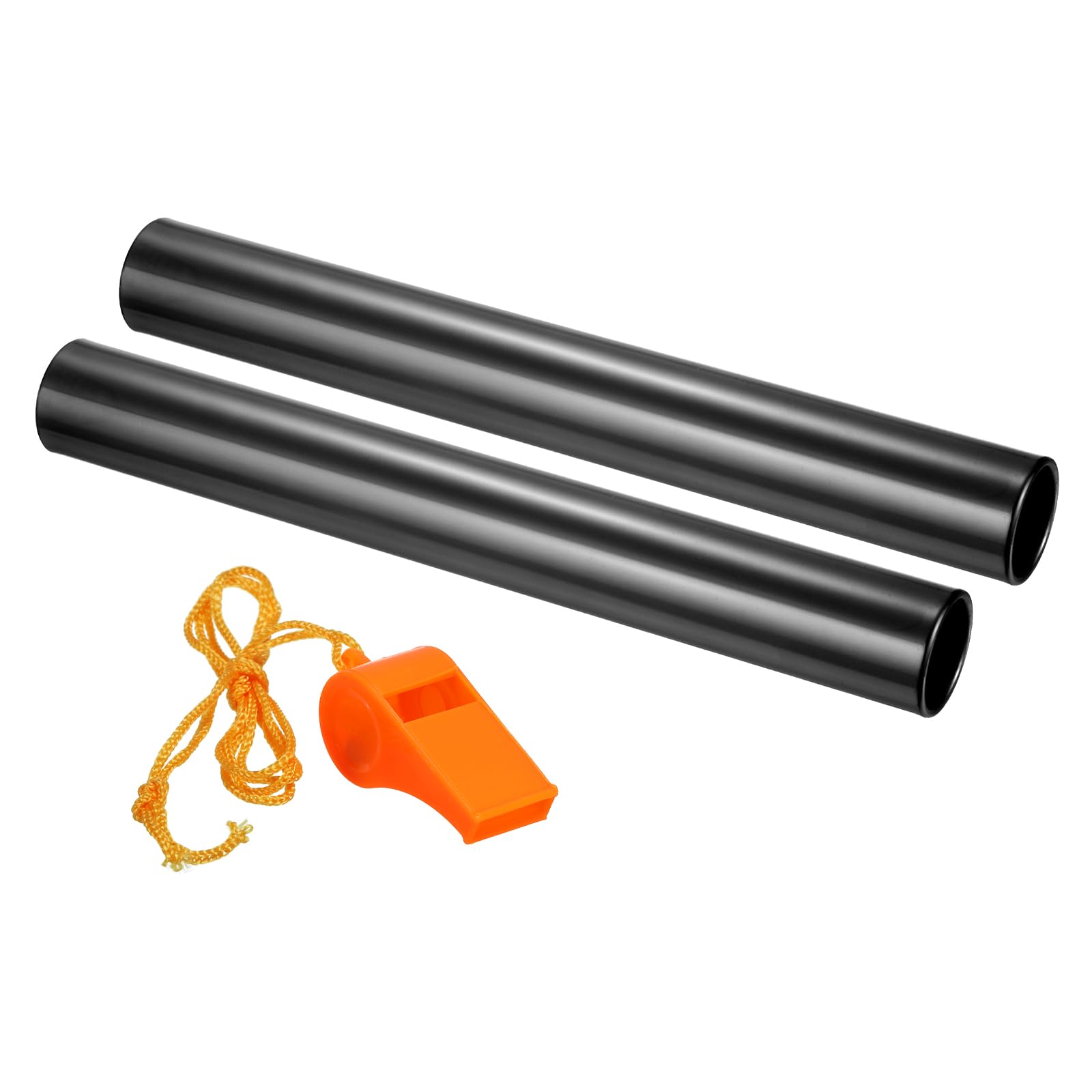 PATIKIL Relay Track Baton,2 Pack Aluminum Tube Field Running Race Stick with Whistle Corrosion Resistant for Outdoor Athletics Sport Game Practice Tool, Black