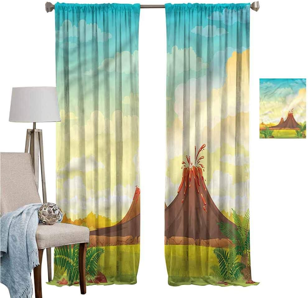 DRAGON VINES Decor Curtains Volcano W84 x L107,Prehistoric Mountain Thermal Insulated Drapery Drapes for Living Room