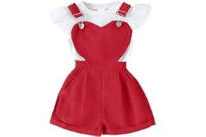 LUJENGEFA Baby Girls Summer Outfit Short Sleeve Ribbed Tops + Suspender Overalls Shorts Set Kids Cute Clothes