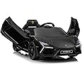 Kerry Yoo Lamborghini Electric Ride on Car for Kids,12V Toddler Power Wheels Licensed Lamborghini Revuelto with Remote Control, Hydraulic Doors, Bluetooth, LED Lights, High/Low Speeds - Black