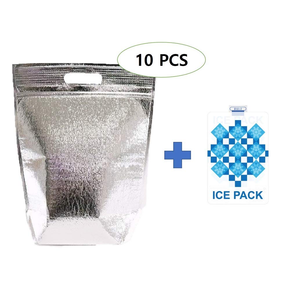 Insulated Easy Zip Lock Resealable Aluminum Sandwich Lunch Bag - Reusable Thermal Snack Bento Picnic Grocery Hot & Cold Pouch (10, Small)