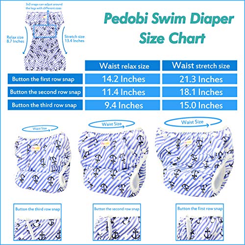 Pedobi Reusable Baby Swim Diapers, Adjustable Diaper Swim for Toddlers 9 months - 3 years old, 3 Pack for Swimming Lessons (Anchor, Large) - Thumbnail 3