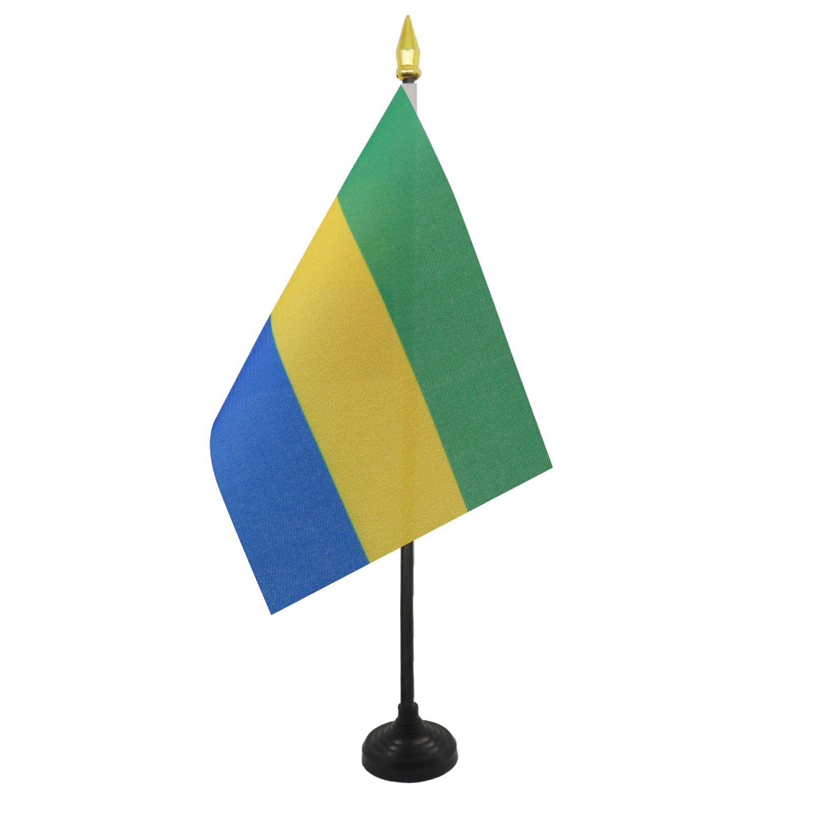 AZ FLAG - Gabon Table Flag 4'' x 6'' - Gabonese Mini Desk Flag 100% Polyester 15 x 10 cm - Office Mini Banner with 10'' Pole - Golden Spear — image 1