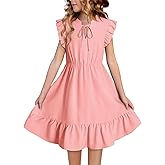 DOKOTOO KIDS Girls Dresses Ruffle Trim Sleeveless V Neck Casual A-Line Flowy Dress with Pockets