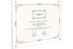 Kalami 11x14 Acrylic Wall Mount Picture Frame Self Adhesive, No Drill Holes Floating Frameless Clear Photo Frame for Diploma 