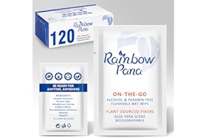 RAINBOW PANA RainbowPana Flushable Wipes - 120 Count, ON-THE-GO Individually Wrapped - Travel Butt Wipes for Men and Women, Family - Infused with Vitamin E and Natural Aloe, pH Balanced, Paraben/Fragrance/Alcohol Free, 100% Plant Sourced Fibers - Cleanse and Moisturize Sensitive Skin - Upgrade Your Bathroom Experience with Biodegradable Wet Wipes