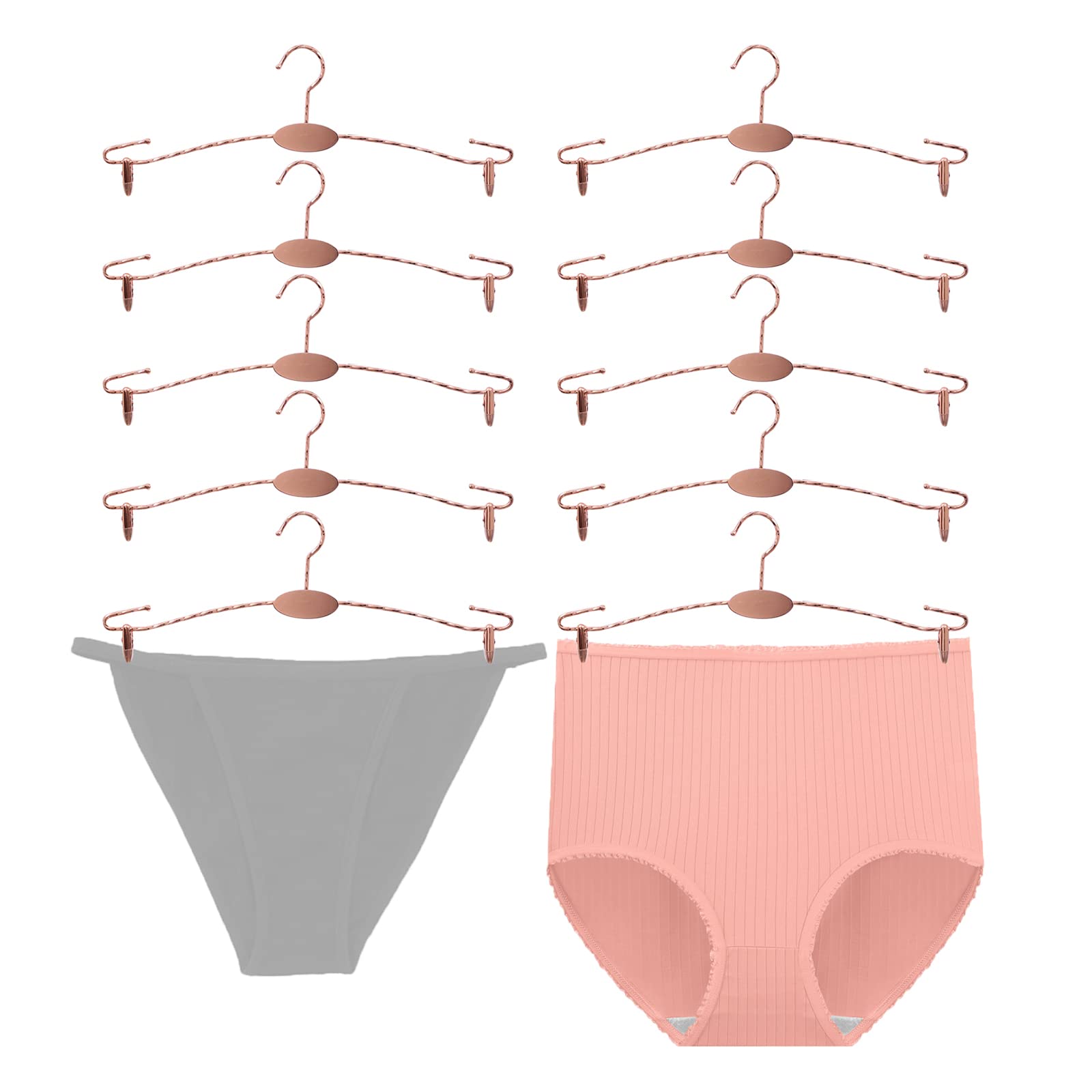 SUNTRADE Metal Underwear Bra Rack, Durable Pants Clothes Hangers with Clips,for Lingerie Shop Display, 10pcs (Rose Gold-D)
