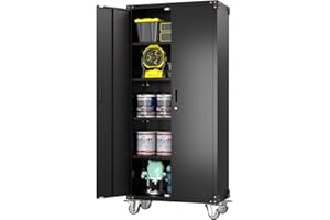 Aobabo 72" H Lockable Storage Cabinet with 4 Shelves, Office Furniture Metal Storage Organizer with Wheels for Home Office, Assembly Required, Black…
