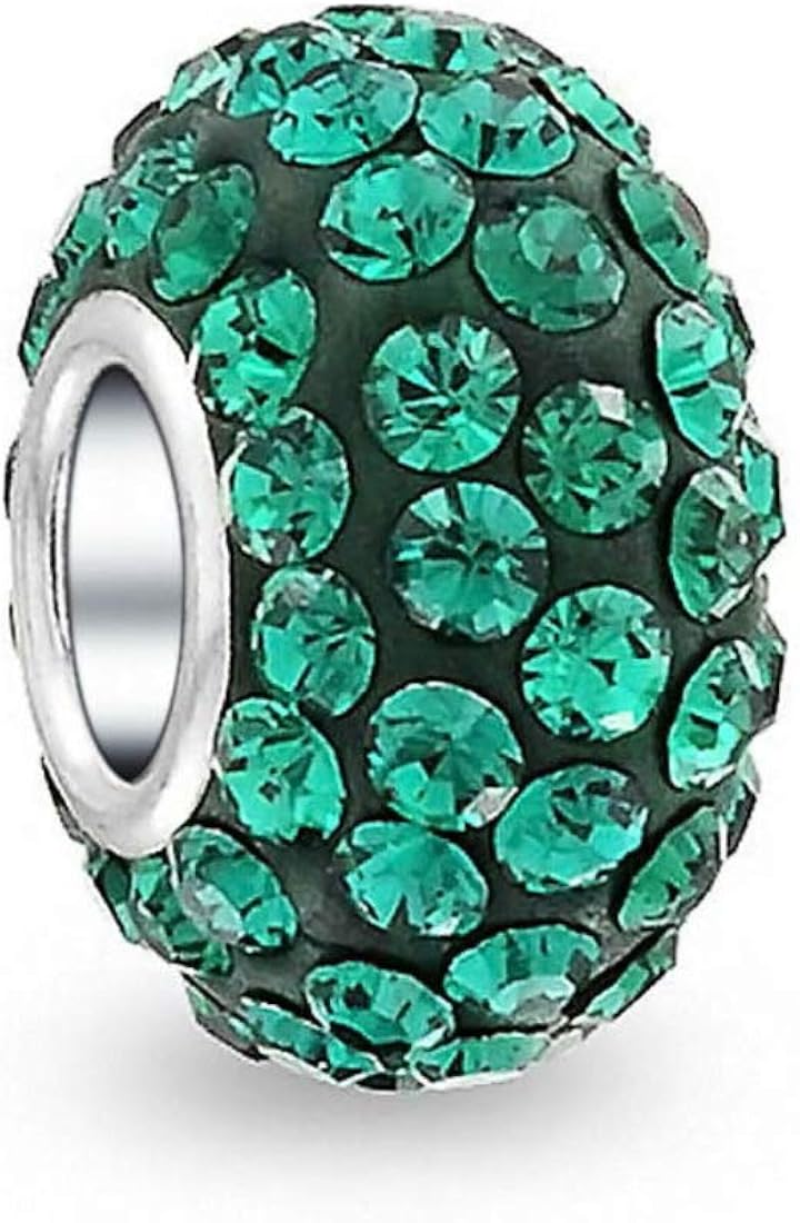 2pcs 925 Sterling Silver May Emerald Green Birthstone Large Hole Charm Bead Swarovski Crystal Elements fit All Charm Bracelet Necklace Women Girls Gift EC684-5: Jewelry