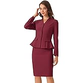 Allegra K 2 Piece Skirt Sets for Women Long Sleeve Blazer and Pencil Skirt Business Suits
