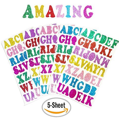 Glitter Foam Stickers Letters Self Adhesive, 5 Sheets Foam Letter Stickers Alphabet for Kid's Arts Craft Supplies Greeting Cards Scrap Books Home Decoration, 7 Colors Random