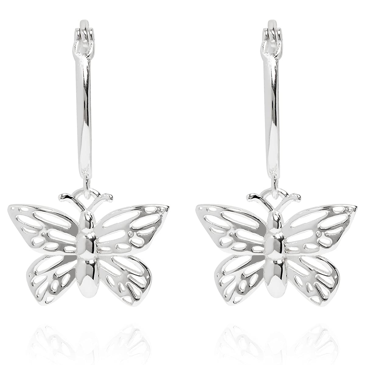 Annie Oak Womens 925 Silver Butterfly Hoop Earrings