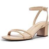 DREAM PAIRS Women's Chunky Strappy Heels Square Open Toe Ankle Buckle Low Heels Sandals for Daily Wedding Party Dress