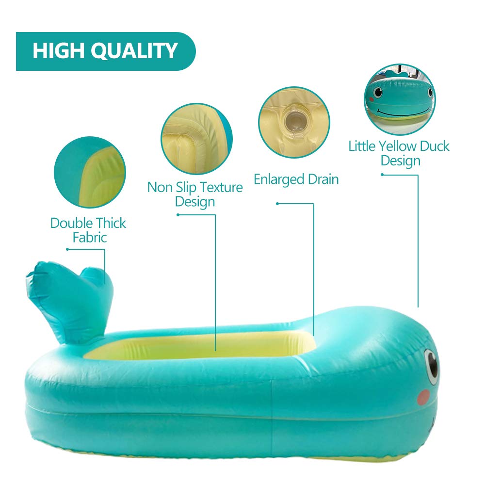 QDH Baby Tub for Infants Portable Inflatable Baby Bathtub Blue Whale Baby Bath for Newborn No Slip Foldable Baby Travel Essential Toddler Baby Shower Gifts in Indoor & Outdoor, 0-12 Months : Baby