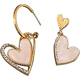 YienDoo Gold Asymmetric Mismatch Crystal Heart Dangle Earrings Heart Stud Acrylic Heart Drop Earrings Heart Hoop Earrings Statement Bridal Rhinestone Heart Earrings for Women