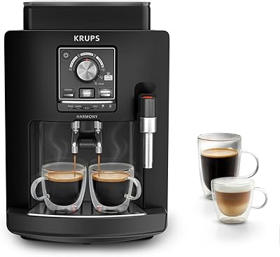 Krups Harmony Kaffeevollautomat mit Milchaufschäumdüse, 4 Kaffeespezialitäten, intuitive Bedienung, automatische Reinigung, kompaktes Design, Schwarz, EA5088E0