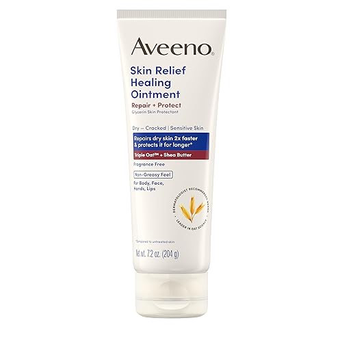 Aveeno Skin Relief Healing Ointment, 72-Hour Skin Protectant with Triple Oat & Shea Butter for Extra Dry, Cracked & Sensitive Skin, Fragrance-Free & Multi-Use for Lips, 7.2 oz