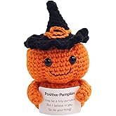 Fmcmly Handmade Crochet Pumpkin with Inspirational Card - Cute Halloween & Thanksgiving Decor, Emotional Support Gift for Women & Men, Autumn Desk Decoration, Positive Office & Home Desktop Ornament