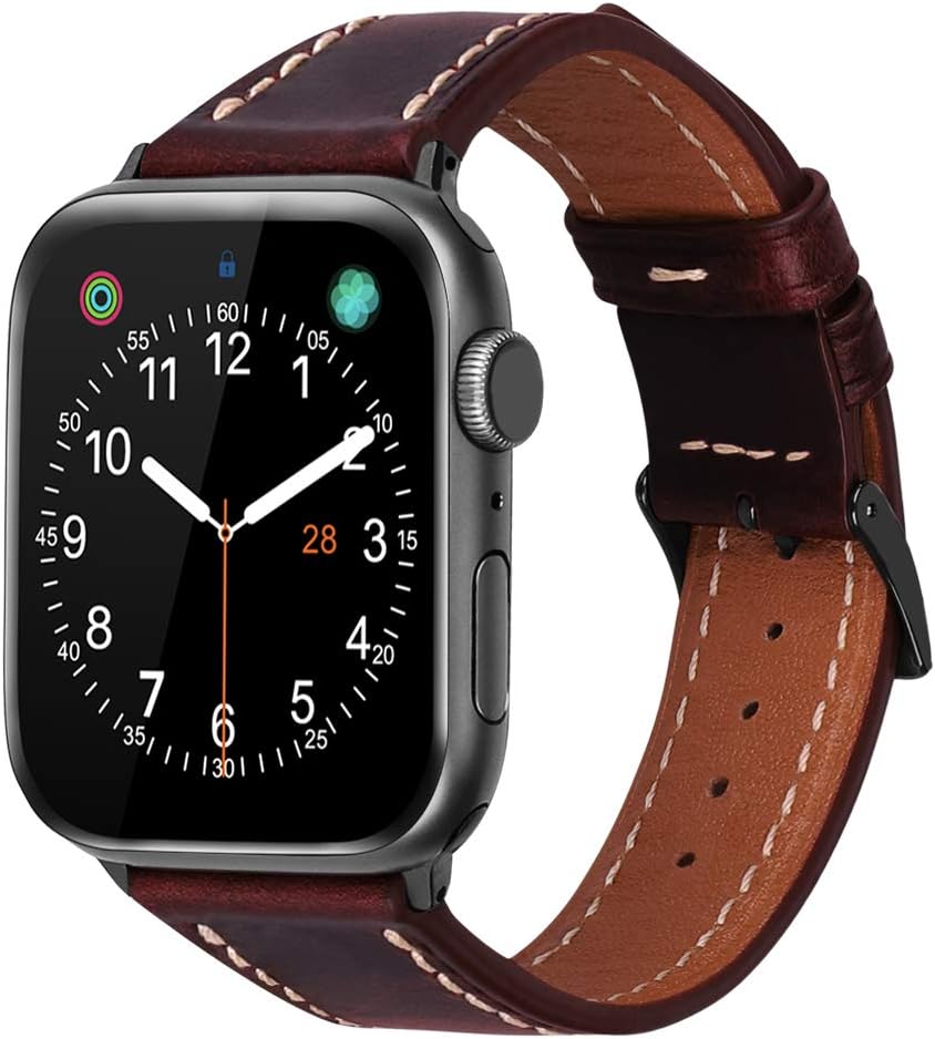 iBazal Wrist Bands Replacement for iWatch 40mm Series 5 Series 4/38mm Series 3 Series 2 Series 1 Straps 40mm 38mm Leather Watch Wristbands Belt Bracelets Watchbands Mens - Red/Black 38/40