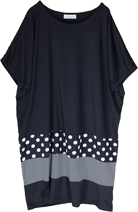 Amazon トリコプラス 大きいサイズ チュニック ワンピース 水玉 カットソー ドルマン 半袖 レディース ボーダー 配色 黒 水玉 ワンピース チュニック 通販