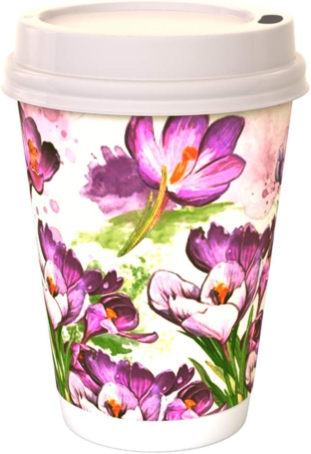 (100 Count) 12 OZ Disposable Double Walled Hot Paper Coffee Cups With Lids-No Sleeves Needed Insulated for Hot Cold Beverage Drinks: Kitchen & Dining