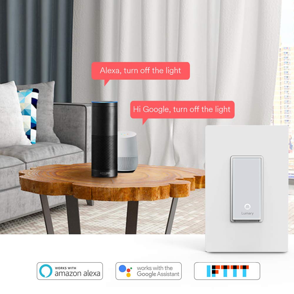 Lumary L-S100 Smart Light Switch with Wifi and Voice Control - Compatible with Alexa, Google Assistant, IFTTT (No Hub required)