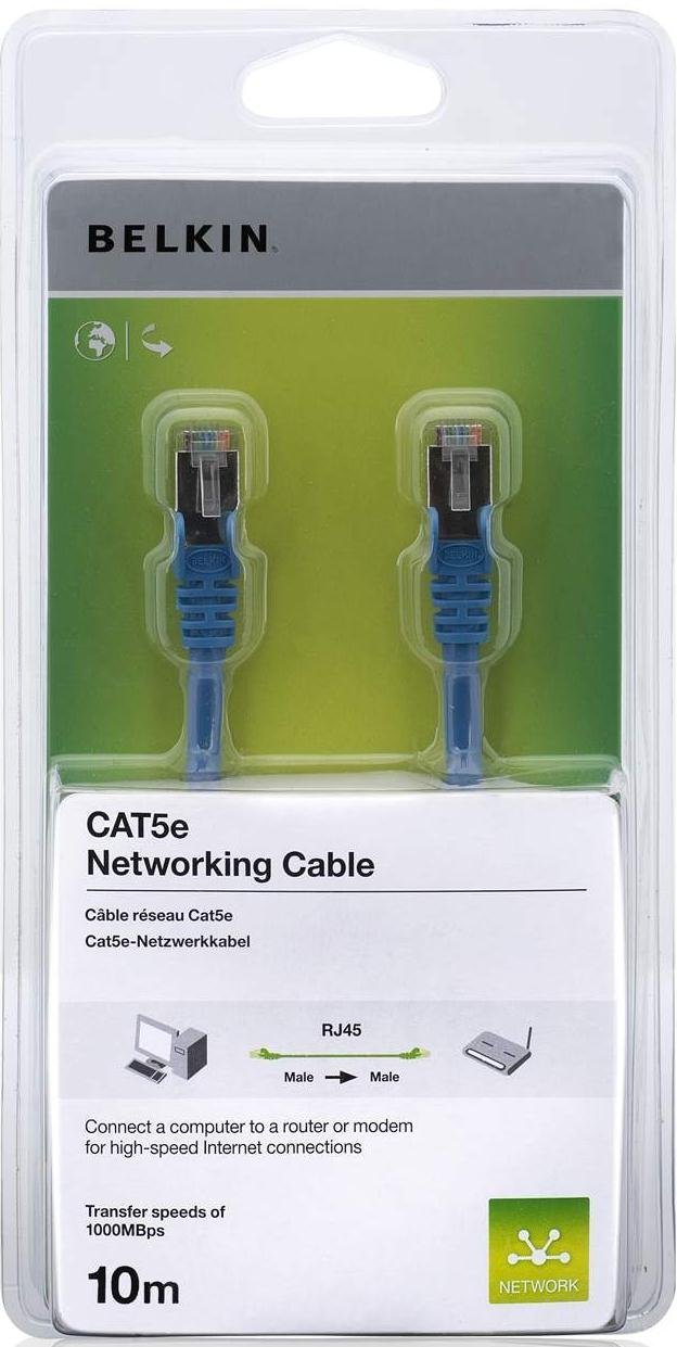 Belkin 10m RJ45 Male to Male Fast CAT5e Shielded Snagless Patch Cable - Blue