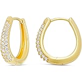 Amazon Essentials Sterling Silver Pave Cubic Zirconia Oval Hoops
