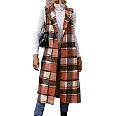 IDEALSANXUN Womens Long Plaid Vest Fall Winter Sleeveless Blazer Jackets Open Front Cardigan