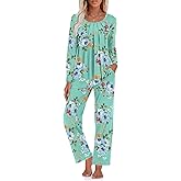 TAOHUADAO Womens Pajamas Set Fall Long Sleeve Tops and Pants with Pockets Ladies Plus Size Pjs Set Winter 2 Piece Loungewear