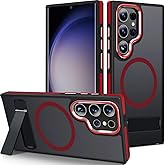 MALEWOLF Magnetic for Samsung Galaxy S22 Ultra Case with 3 Stand Ways, [Invisible Stand] Color-Blocked with Anti-Slip Edge Anti-Drop Shockproof Slim Phone Case for Galaxy S22 Ultra 6.8” (Black/Red)