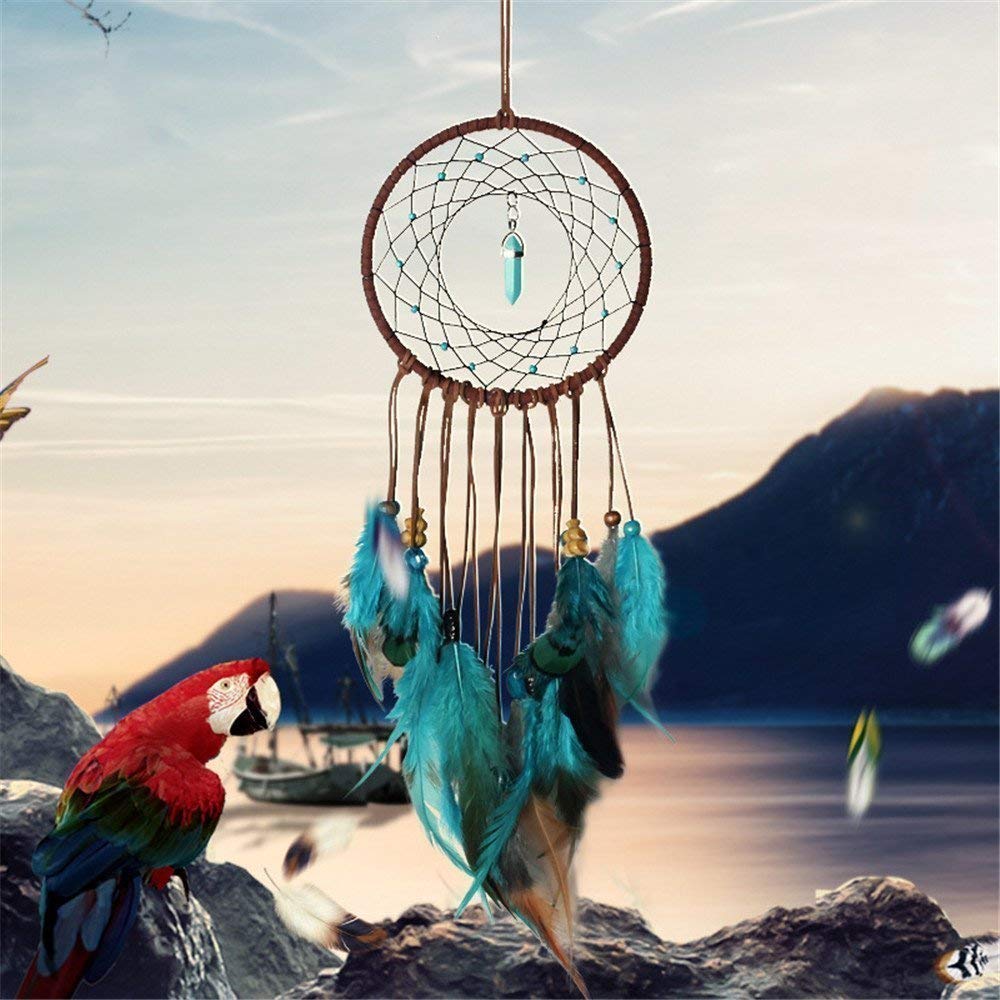 Dremisland Forest Turquoise Dream Catchers - Handmade Exquisite Feather Beaded Dreamcatcher for Kids/Cars/Bedroom - Indians Traditional Art Wall Hanging Home Decoration