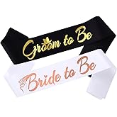 HUBEISIYU 2pcs Bride to Be and Groom to Be Sash, Bridal Shower Sashes Bachelor Decorations Just Married Gift Engaged Decor Engagement Accessories Bachelorette Party Supplies, Black+White