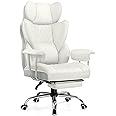 COMHOMA Big and Tall Office Chair, High Back Leather Gaming Chair with Footrest, Executive Ergonomic Office Chairs with Pocket Spring Lumbar Support and with Outward Fixed Soft Armrests