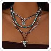 Xeyau Western Necklaces for Women Country Concert Outfits Boho Turquoise Necklace Cowgirl Cowboy Layered Necklace Bohemian Vintage Country Accessorie